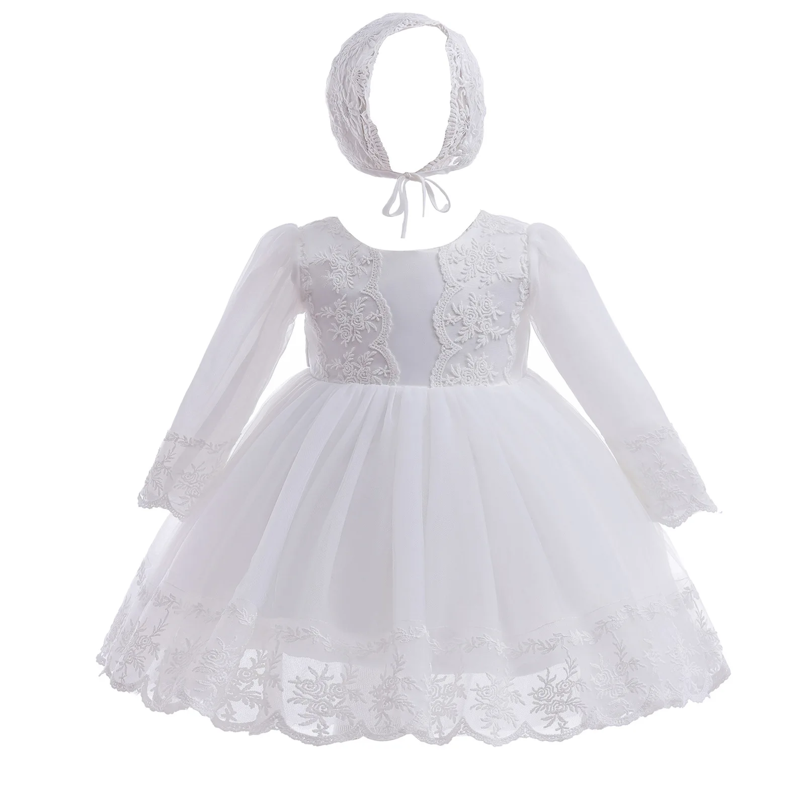 Baby Clothing Yarn - Baby Meisje Jurk Wit Borduren Doop