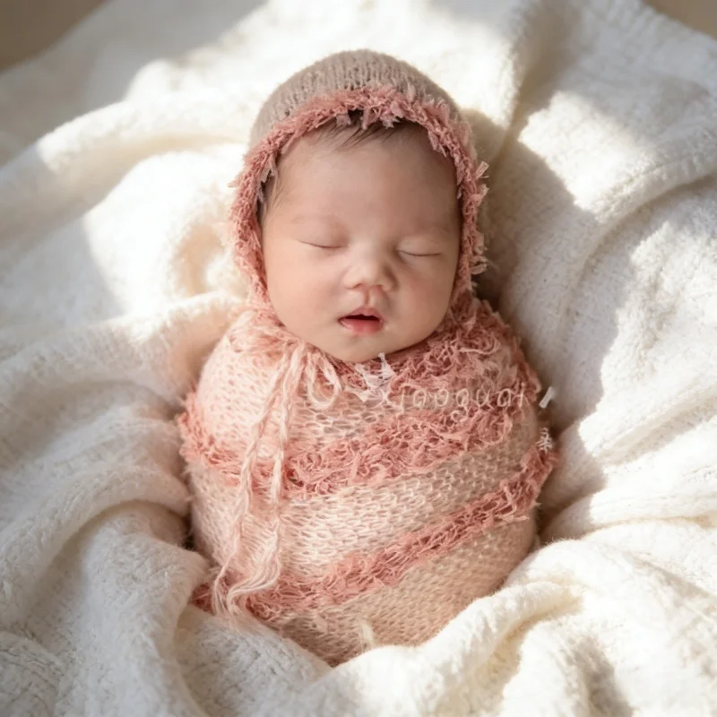 Baby Clothing Yarn - Babyfotografie rekwisieten Mohair kantgaren wikkeldoek hoed